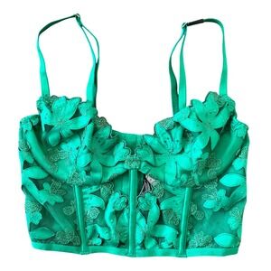 Victoria's Secret Green Floral Applique Corset Top Bustier Small NWT Party Lace
